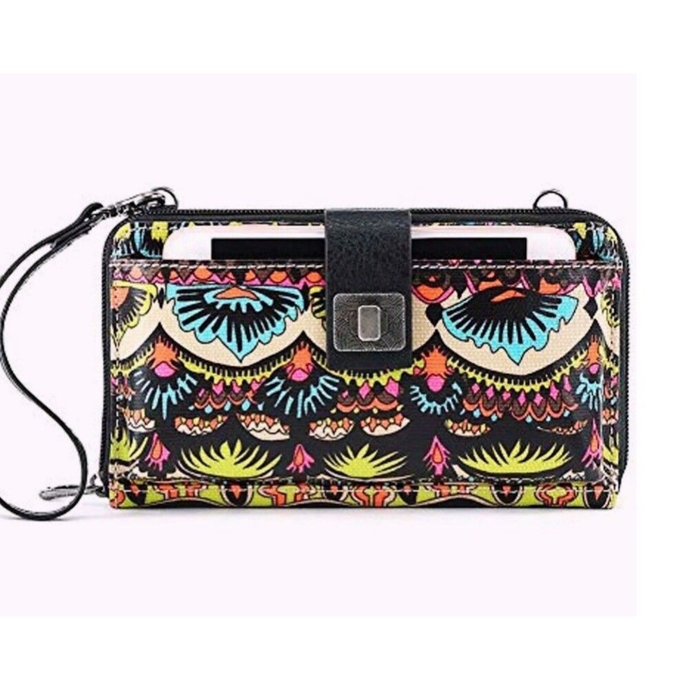 Sakroots Large Smartphone Wristlet Crossbody Neon One World Retro Boho EUC